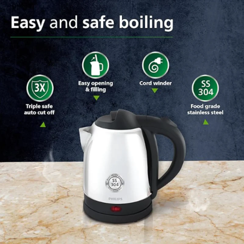 Refurbished Philips 1.5 L Kettle with 25% thicker body for longer life and triple safe auto cut off - HD9373/00 - Image 2