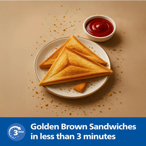 Philips 4-Slice Sandwich Maker 800W UHD Plates - HD3000/80 - Image 3